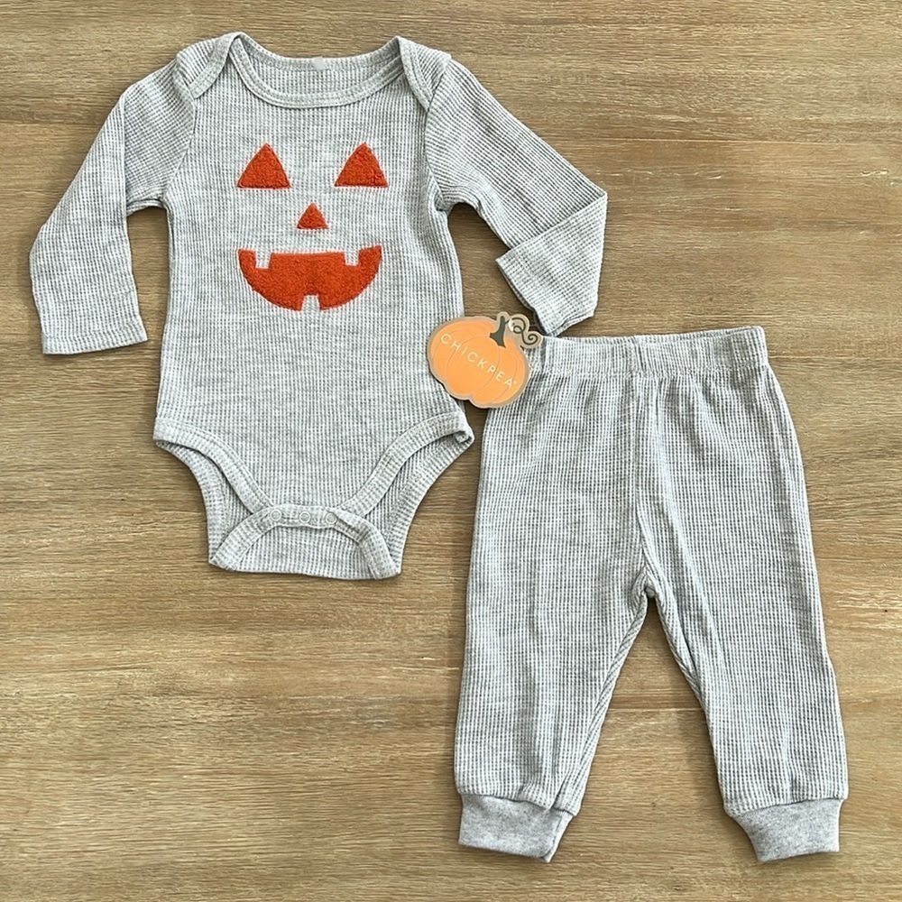 🎃 Chickpea Waffle Knit Baby Halloween Outfit Bodysuit Pants 3-6 6-9 months